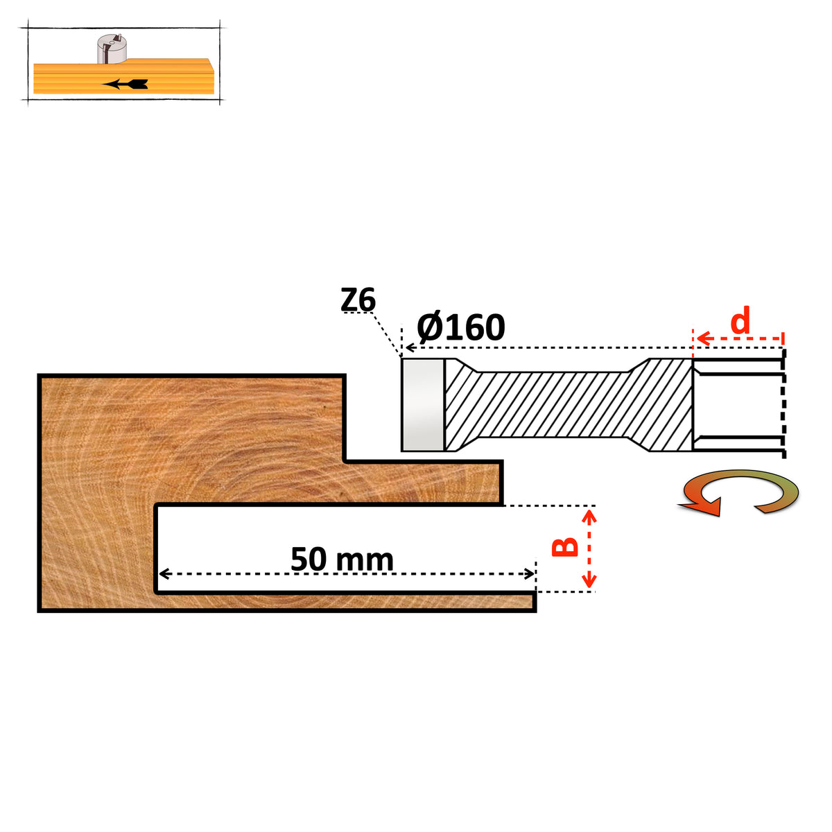 Freză Nut - Falț - Ø160 mm | 4 - 60 mm – Tăiș Z6 T.C.T Vidia