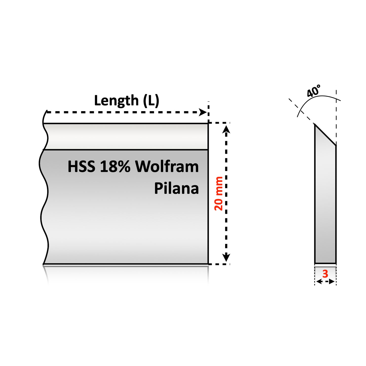 Cuțit Rindeluire Pilana HSS 18%W - 20 x 3 mm - Pentru Lemn de Esență Tare