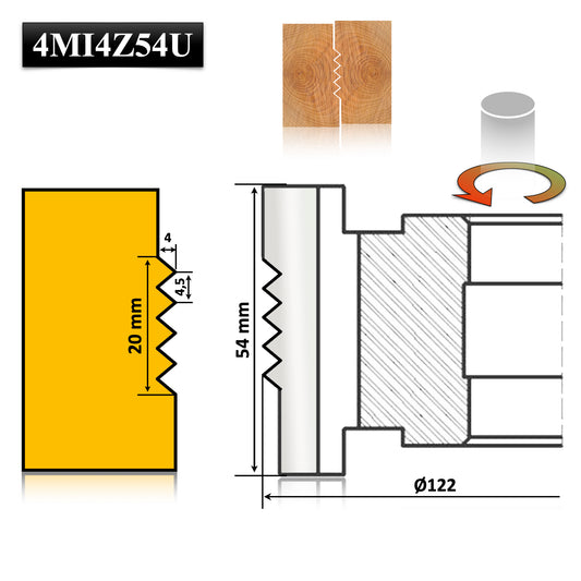 Freză de îmbinare în dinți cu umăr lamelar latitudinal cu grosime 54 mm.