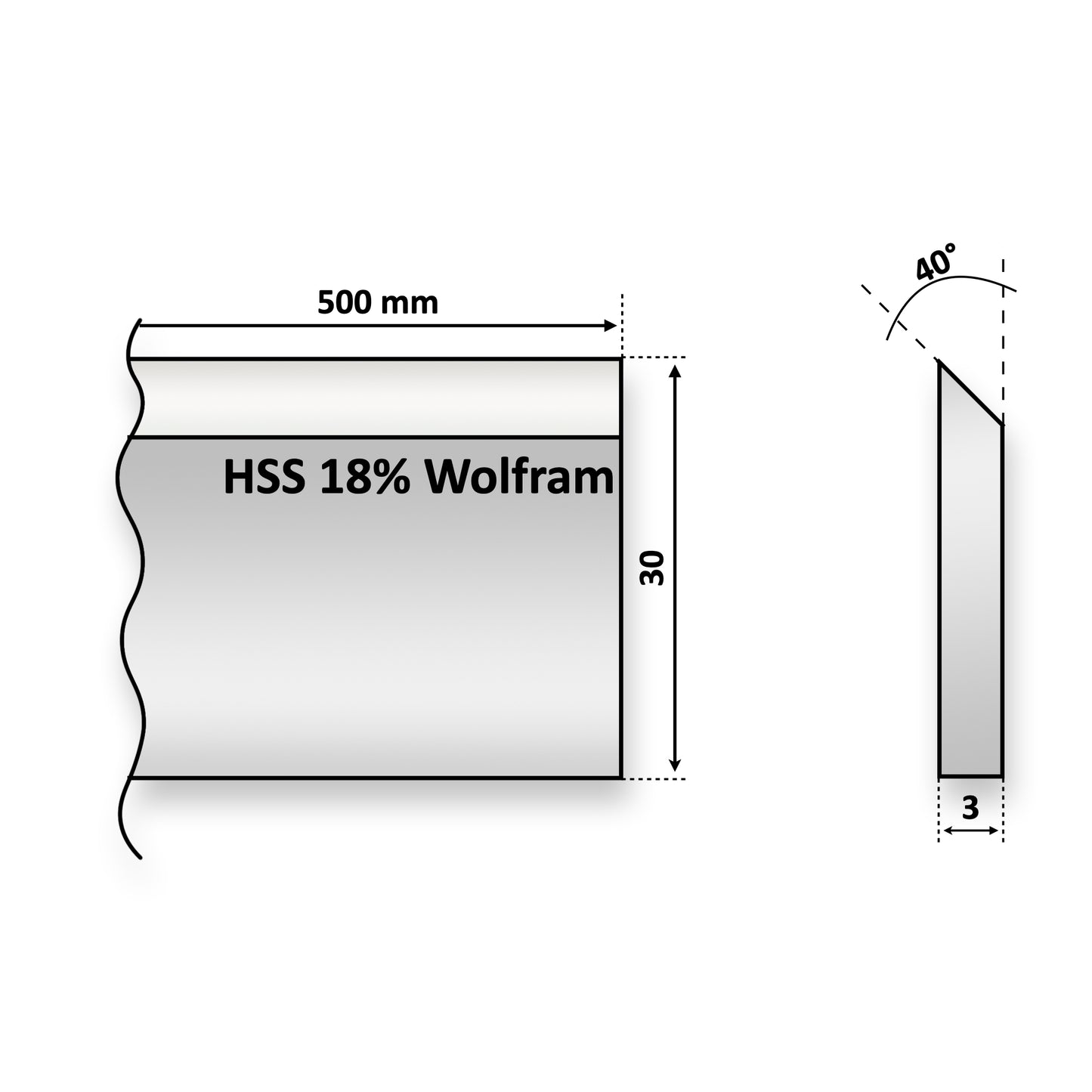 Cutit rindeluire pentru Abric sau Abricht Pilana 500 x 30 x 3 HSS de rindeluit sau geluit lemn