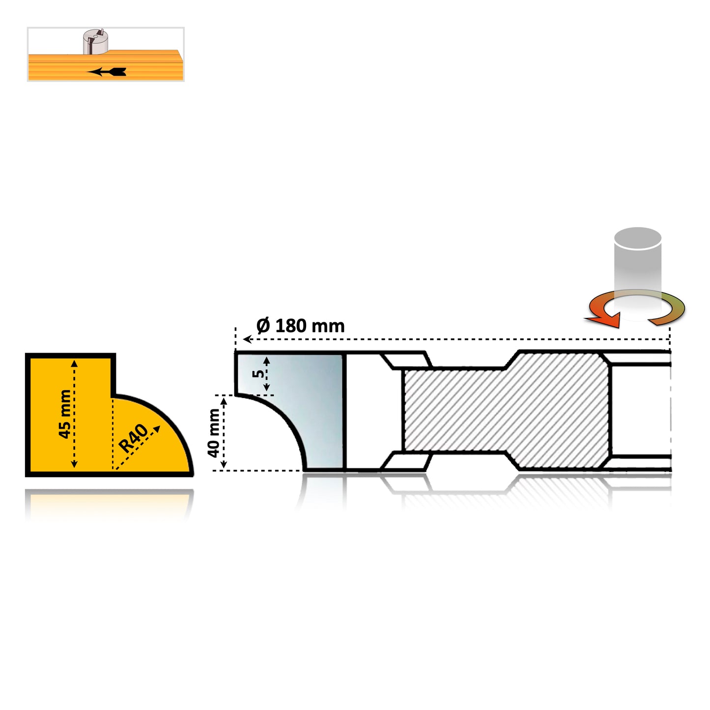 Concave Round Over Router Bit R40 mm - HSS Premium