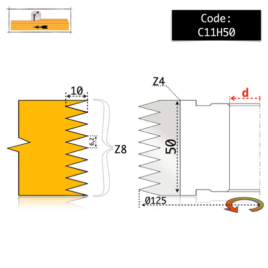Freză Îmbinare în Dinți pe Capete (Longitudinală) 50 - 118 mm | Cod C11 | DS Steel