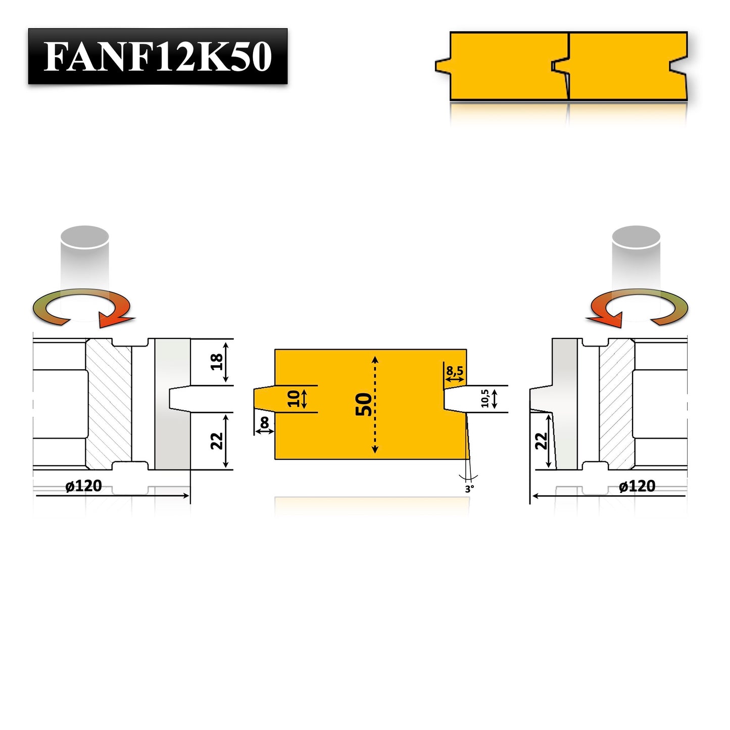 Set Freze Nut si Fede placate cu Otel Rapid HSS (Lamba și Uluc) pentru Imbinarea Conica a Lemnului tip parchet, dulap, dusumea pana la > 50 mm.