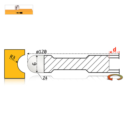 Freză Semicerc Convexă R3 – R60 mm | Canal Concav pe Lemn – HSS Premium / T.C.T. Vidia