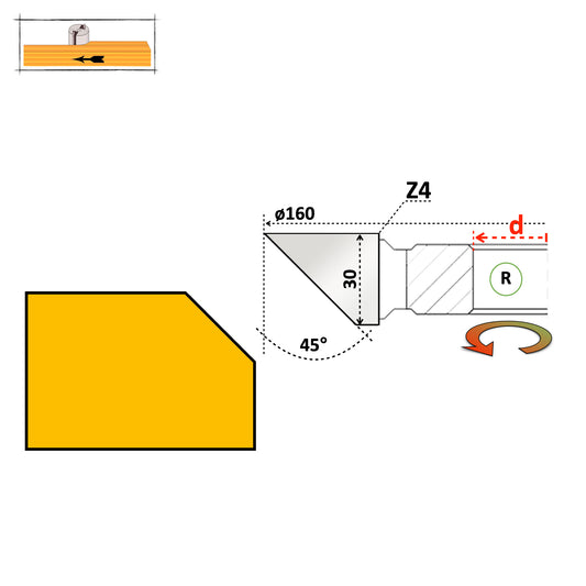 45° Chamfer Router Bit for Wood 30 mm - HSS or Carbide