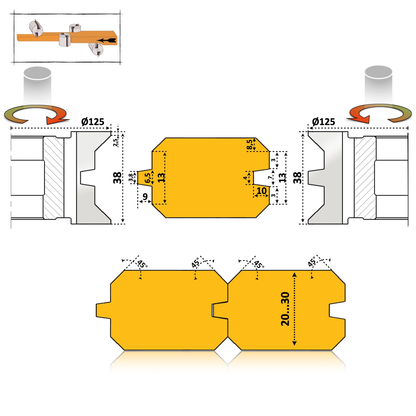 Set 2 Freze pentru Lambriu Dublu Oblic - 30 mm HSS Premium