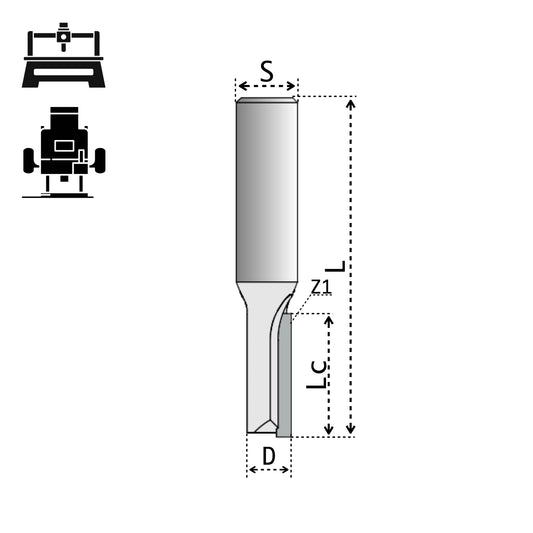 Freză de Canelat cu Coadă D3 - D6 mm | Lc=12mm | Z1 – T.C.T. Vidia | Cod 1001