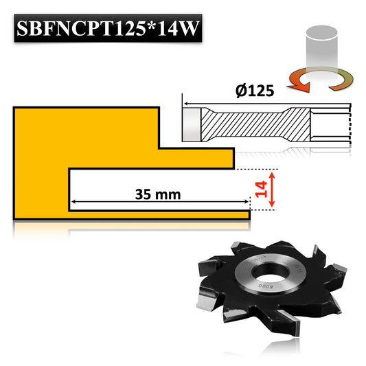 Freză nut cu cuțit pre-tăietor pentru lemn, diametru 125 x 14 mm, Vidia – ideală pentru falturi și caneluri precise.
