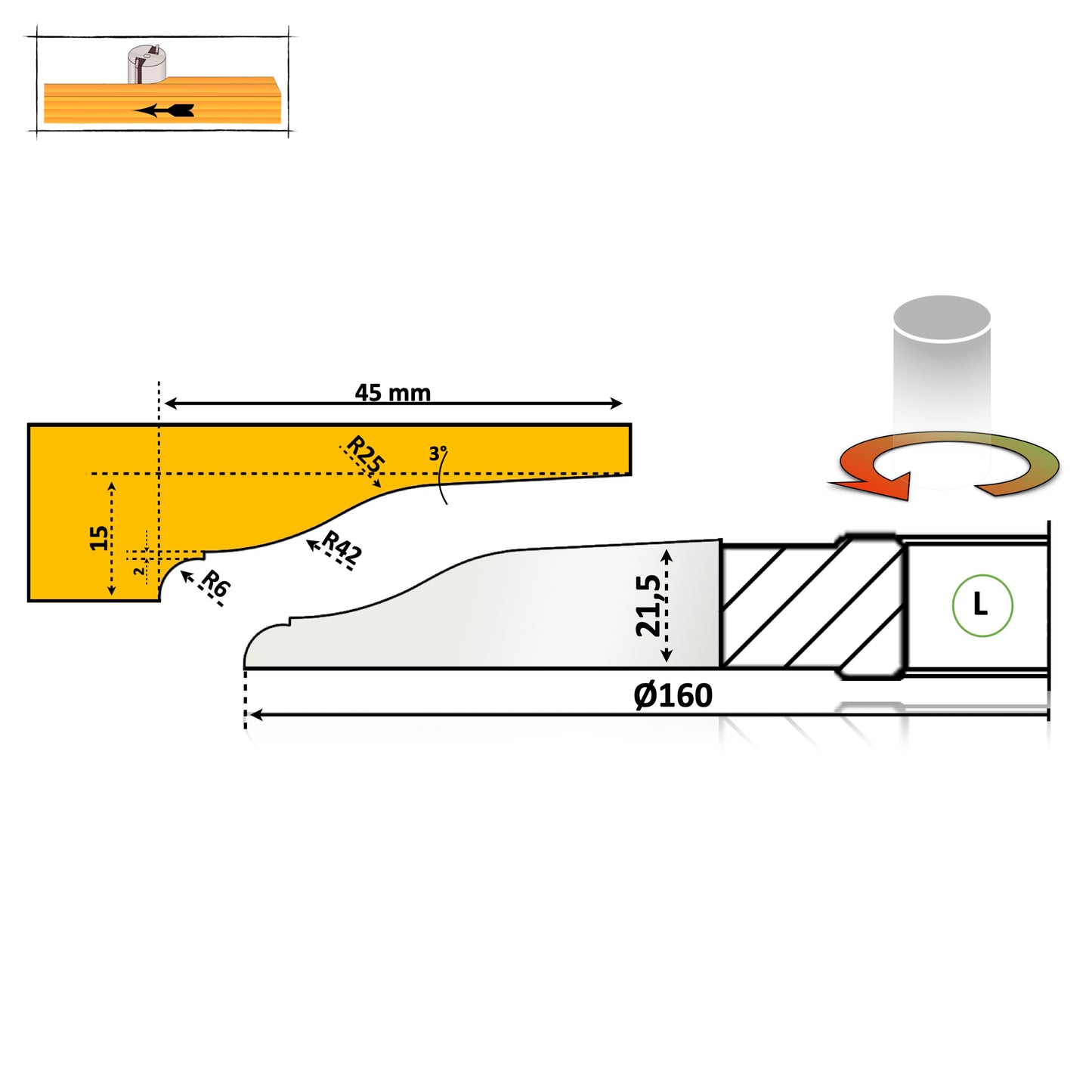 Wood Panel Router Bit Profile N21 - D160 HSS Premium