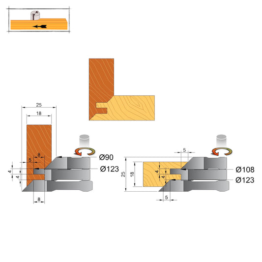 Freză pentru Îmbinare Lemn la 45° Grade 25-42 mm | HSS sau TCT Vidia