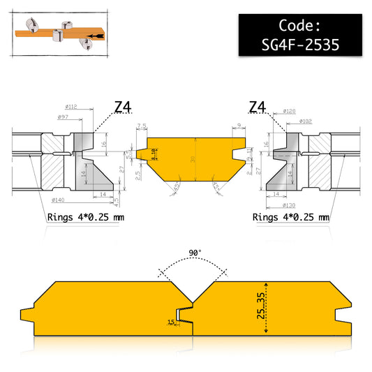 Set 4 freze pentru lambriu Fals rinda cu spatiu de lucru 30 mm