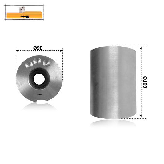 Cylindrical Sanding Drum Ø90 x 100 mm, Aluminum – Wedge System