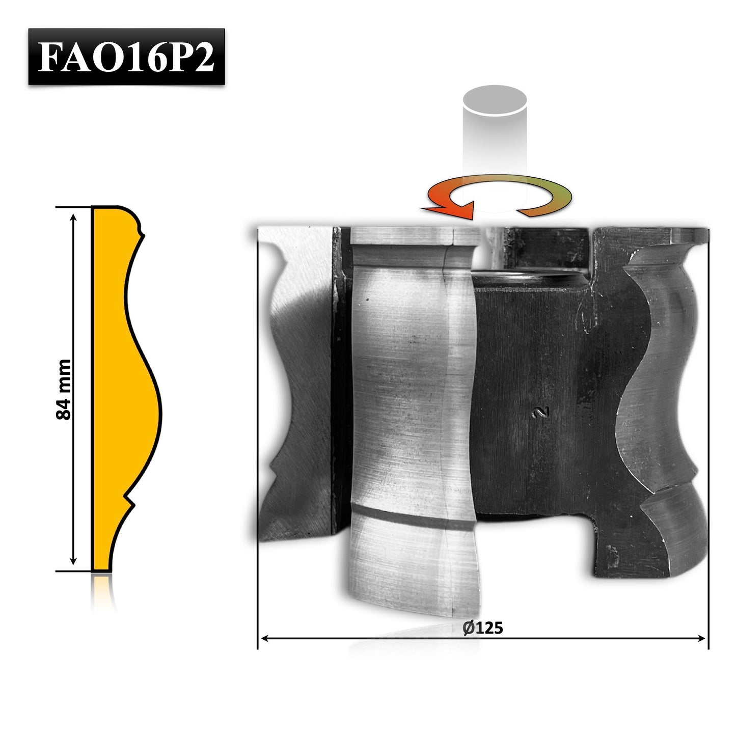 Freza profilată ornament – 84 mm, 4 dinți HSS, perfectă pentru realizarea decorațiunilor pe uși și mobilier.