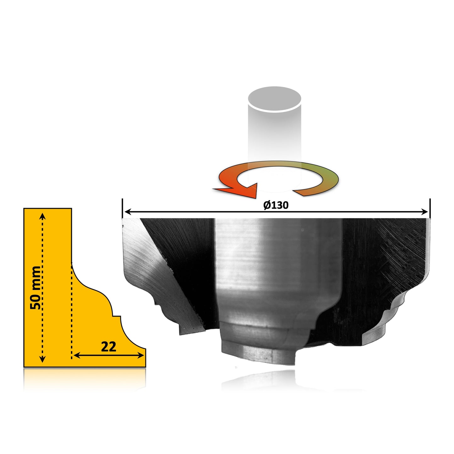 Freza pentru cornisa element decorativ mobilier cu un profil baroco treptat de 50 mm sau 45 mm
