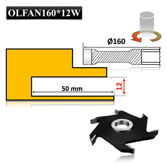 Freză pentru nuturi și caneluri, 160 x 12 mm, cu plăcuțe Vidia – tăieri curate și durabile în lemn masiv.