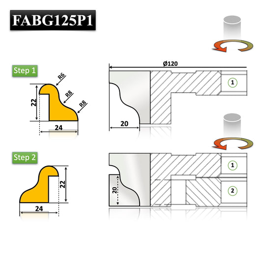 Freze profilate pentru baghetă și cornișă, 22 mm, HSS, set 2 buc., compatibile cu mașini de frezat cu alezaj 30 mm.