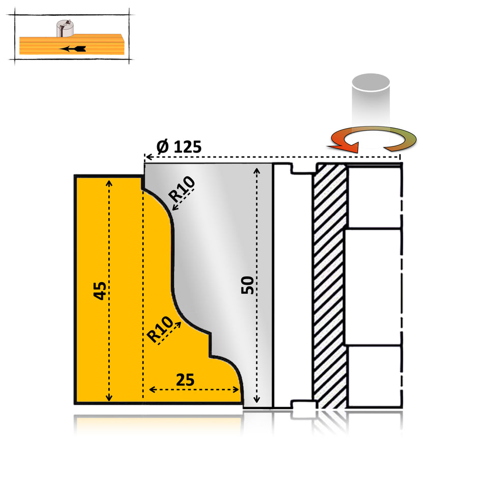 Wood Cornice Router Bit Profile No. 2 - 50 mm HSS M2