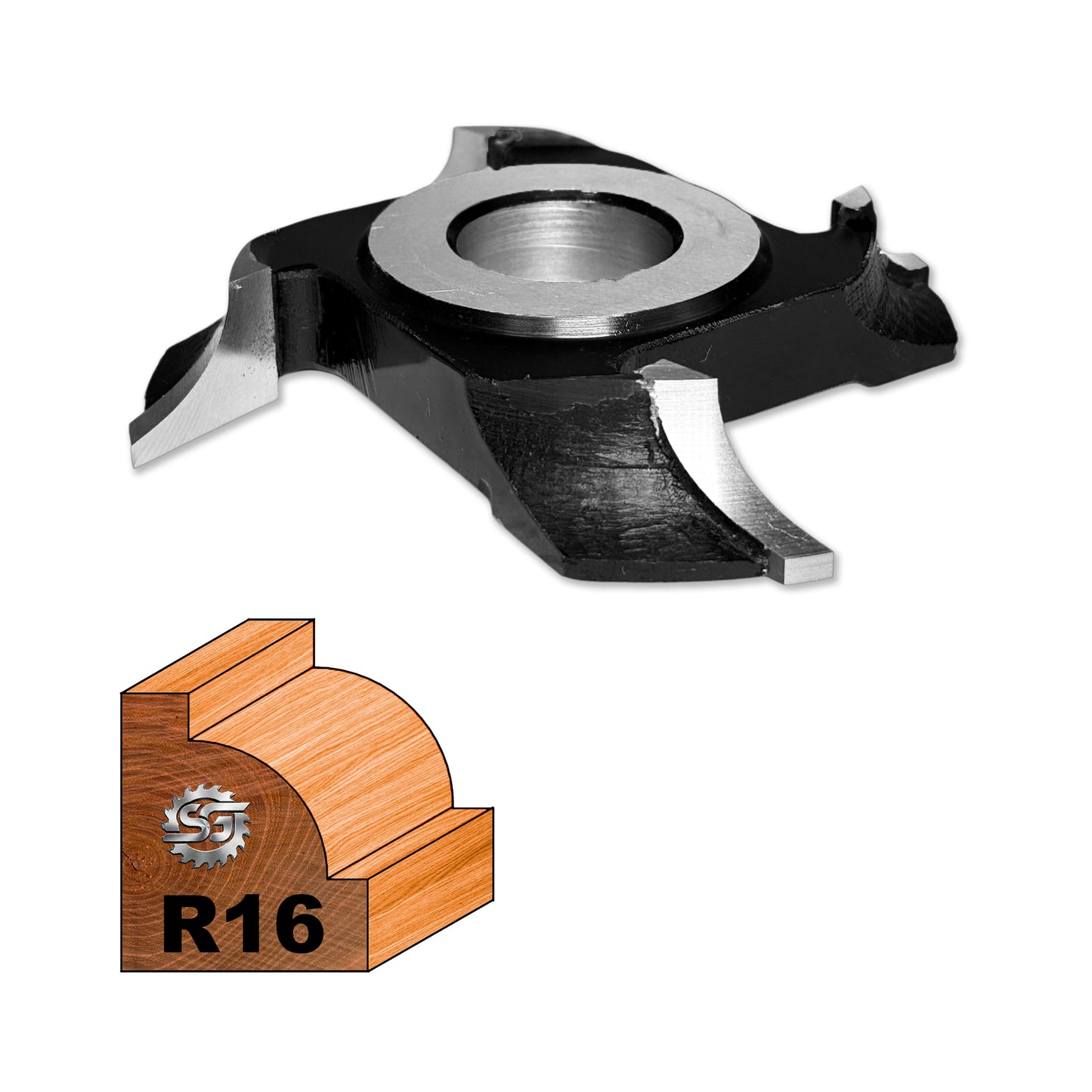 Freza Concavă Sfert de Cerc HSS sau Semi Luna pentru rotunjire cant cu raza de 16 mm dimensiuni 120 x 30 x 19 R16