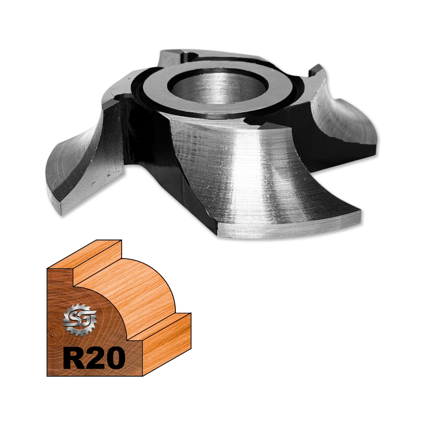 Freza Concavă Sfert de Cerc HSS, rotunjire cant cu raza de 20 mm dimensiuni 120 x 30 x 25 R20