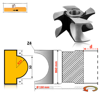 Half-Round Concave Cutter for Wood R3 - R60 mm | HSS Premium
