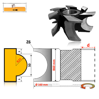 Half-Round Concave Cutter for Wood R3 - R60 mm | HSS Premium