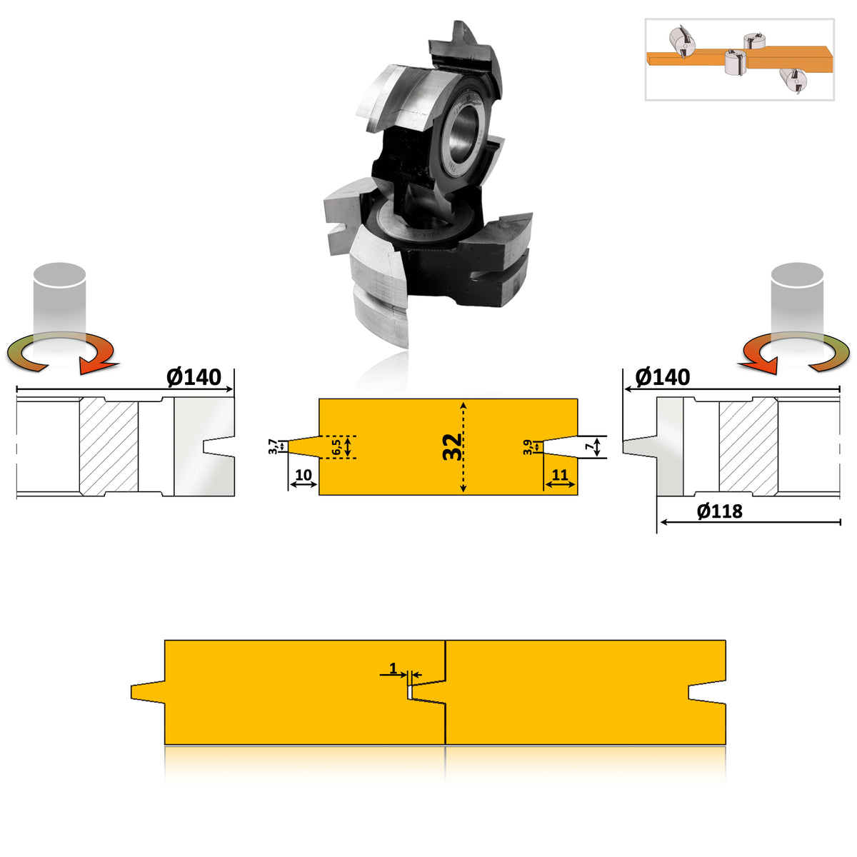 Freza HSS 32 mm pentru parchet și dușumele, profil conic, ax 40 mm
