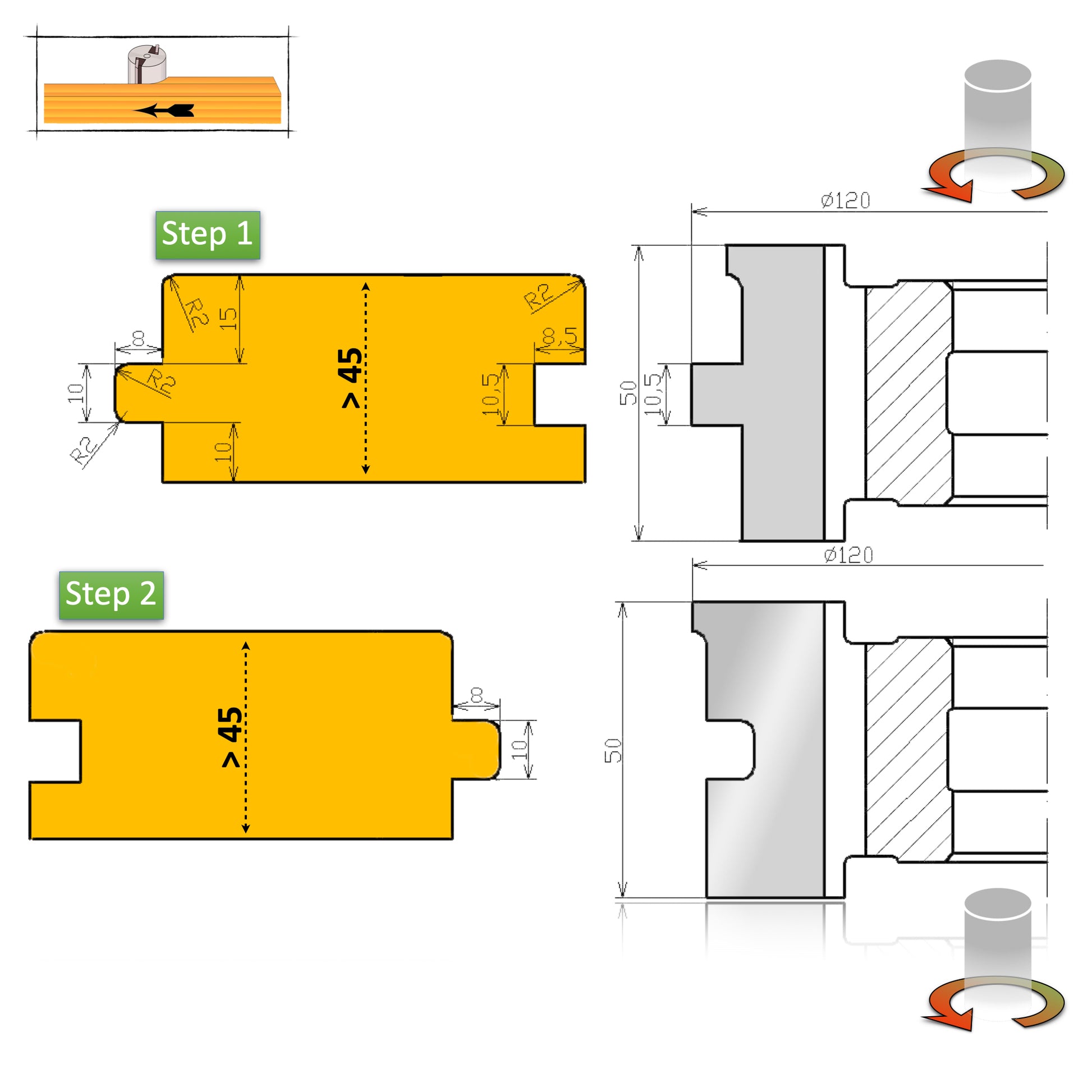 Profil Frezare Nut și Feder cu Rost de Dilatare Decorativ - Schiță Tehnică și Dimensiuni