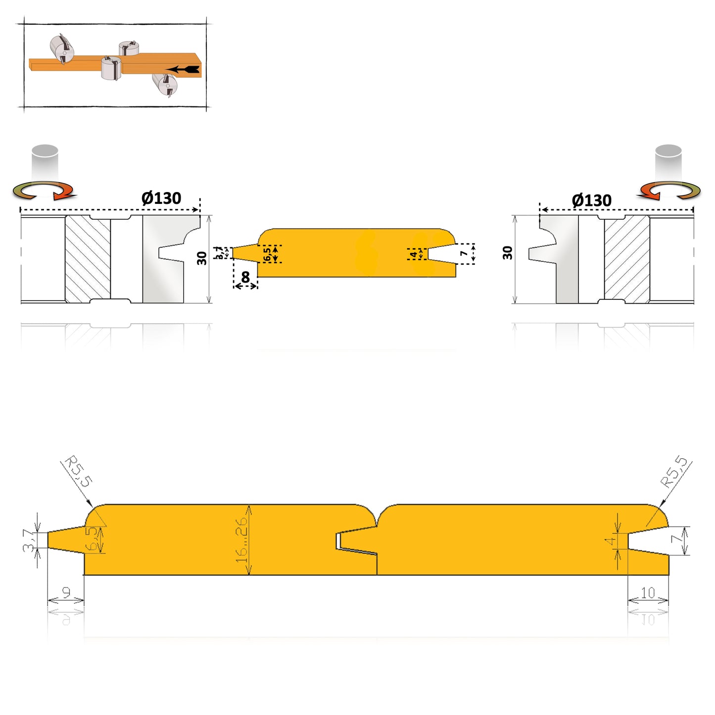 Set of 2 Round Profile Tongue and Groove Router Bits 16 > 26 mm - 14.01UR HSS Premium