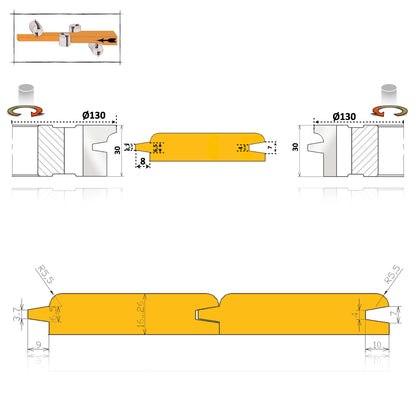 Set of 2 Round Profile Tongue and Groove Router Bits 16 > 26 mm - 14.01UR HSS Premium