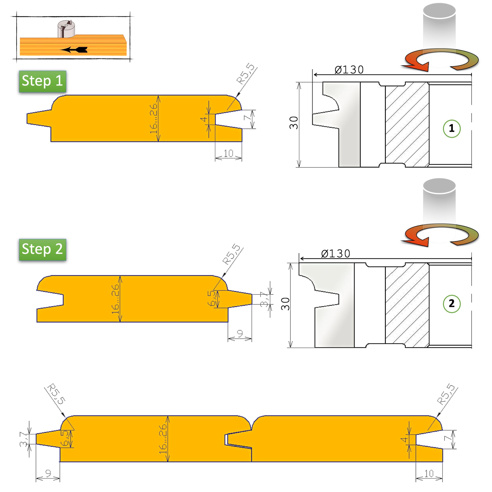 Set freze lambriu profil rotund pentru lemn de 16 si 26 mm pentru lemn masiv sau molid, frasin, esenta moale