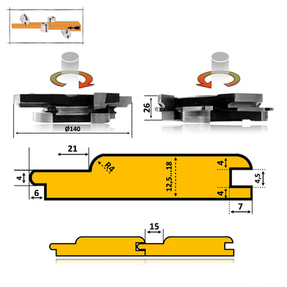 Finisaj rotund perfect pentru lambriu! Set freze 140 mm, placate cu HSS, compatibile cu mașini 4 fețe și freze clasice. Durabilitate garantată!