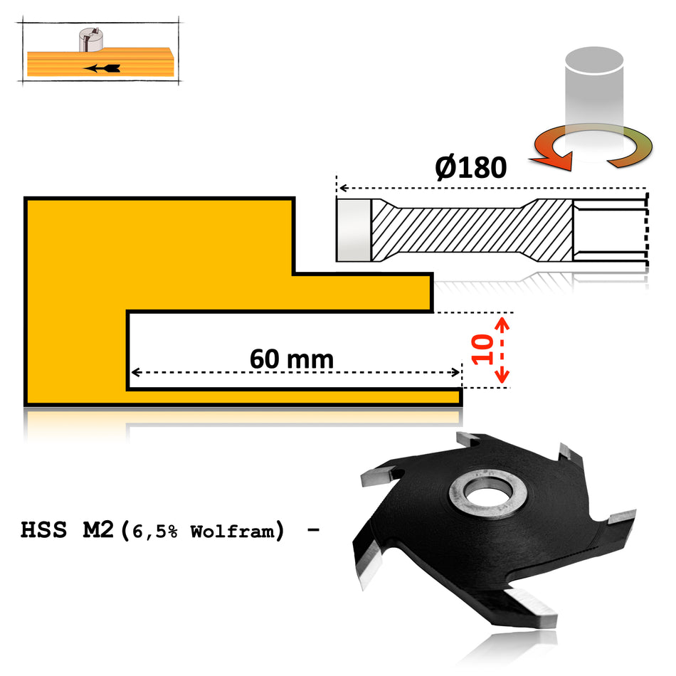 Freza Nut HSS pentru canelare 180x10 lemn esenta moale si tare
