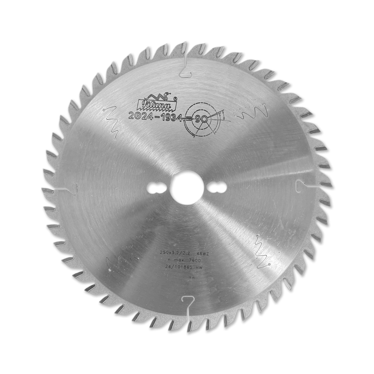 Pânza circulară 250x3.2x30 mm, WZ-48 Z. Oferă tăieri precise și eficiente pentru lemn masiv, PAL, MDF și placaj, cu durabilitate ridicată.