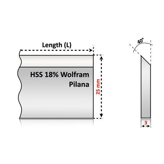 Cuțit Rindeluire Pilana HSS 18%W | Înălțime 25 mm - Pentru Lemn de Esență Tare