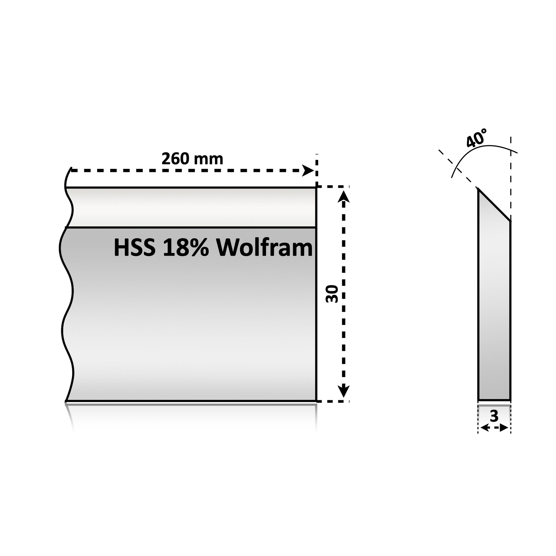 Cutit abric de rindea calitate hss 260x30x3