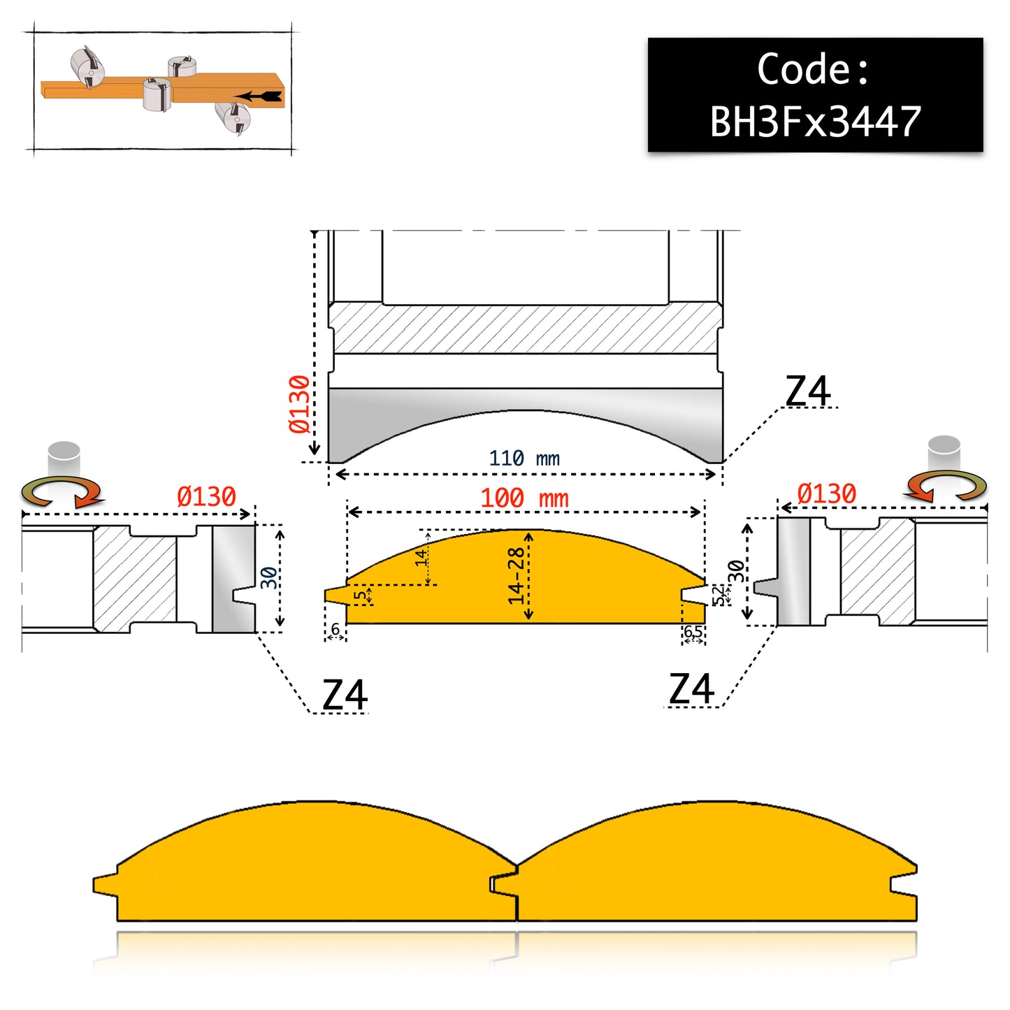 Half-Round Convex Grooving Cutter for Wood 40 mm - R20 HSS Premium
