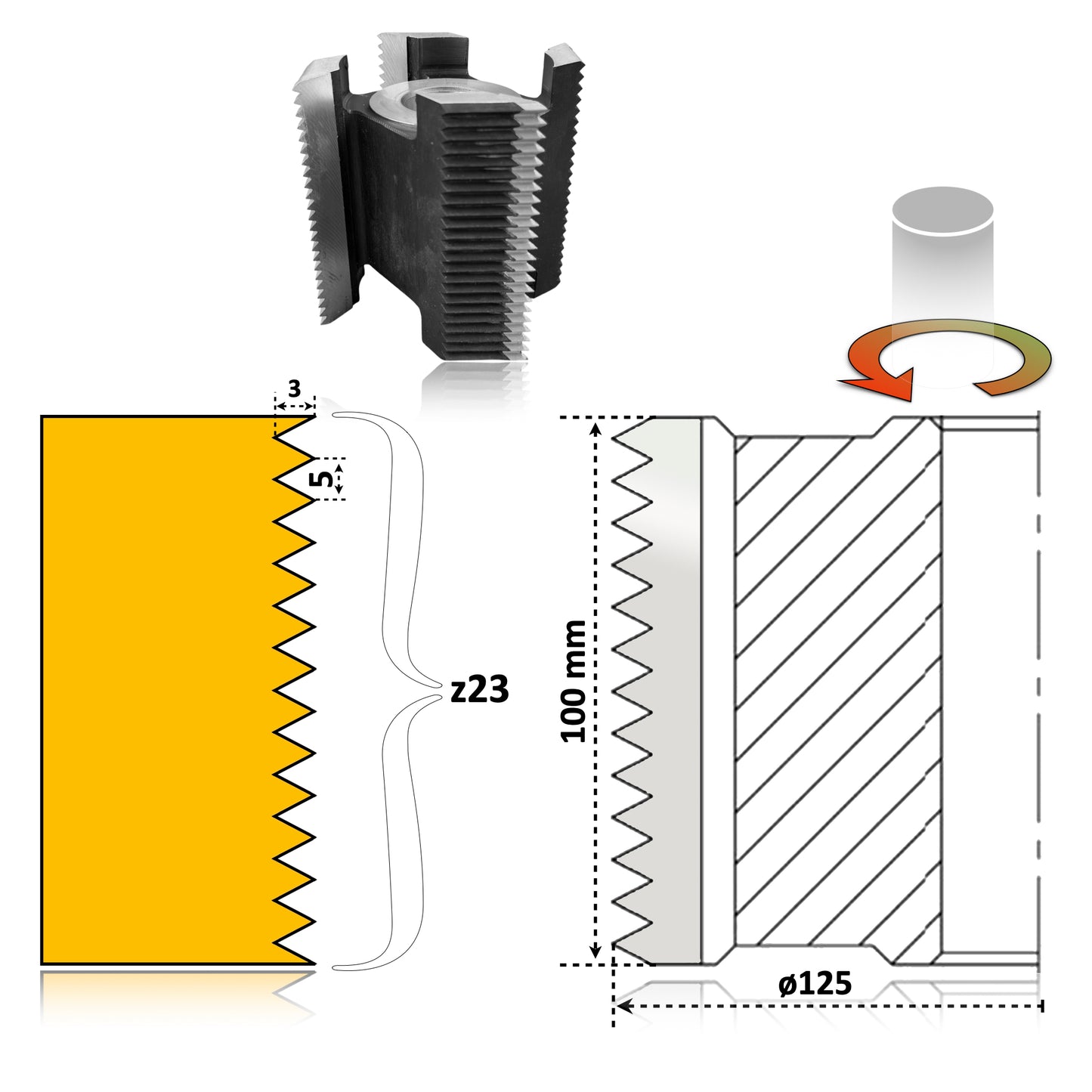 Freză îmbinare în lățime cu dinți HSS M2, spațiu de lucru 100 mm si 23 de dinti