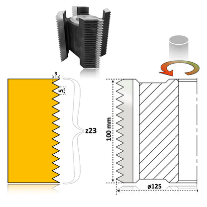 Freză îmbinare în lățime cu dinți HSS M2, spațiu de lucru 100 mm si 23 de dinti