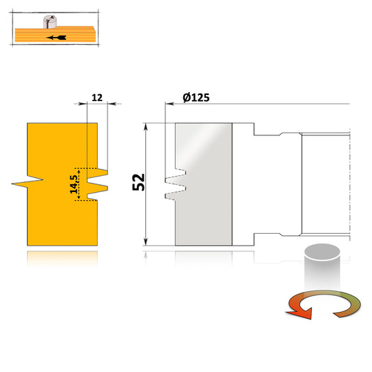Freză profesională C13 din oțel pentru îmbinări rezistente prin macroimbinare (macro-finger joint), sculă așchietoare pentru ateliere de tâmplărie.