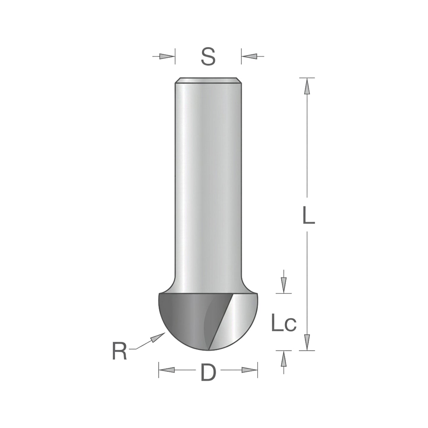 Convex (Half-Round) Shank Router Bit D=10mm, S=8mm, R5, Z2 – T.C.T. (Carbide) – Vatzo