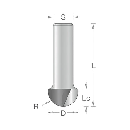 Convex (Half-Round) Shank Router Bit D=10mm, S=8mm, R5, Z2 – T.C.T. (Carbide) – Vatzo