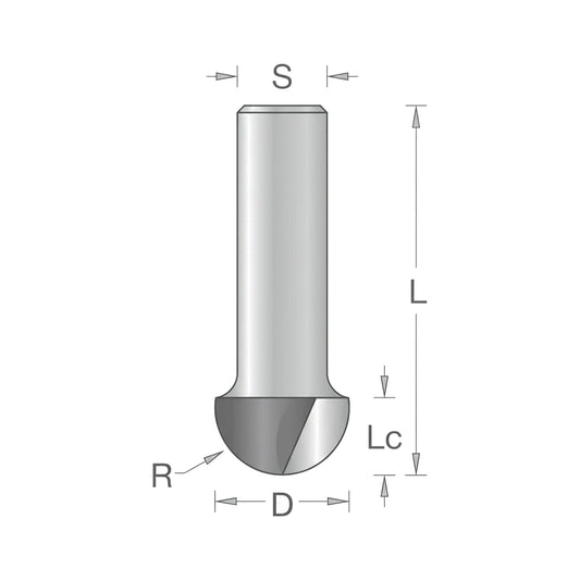 Convex (Half-Round) Shank Router Bit D=10mm, S=8mm, R5, Z2 – T.C.T. (Carbide) – Vatzo