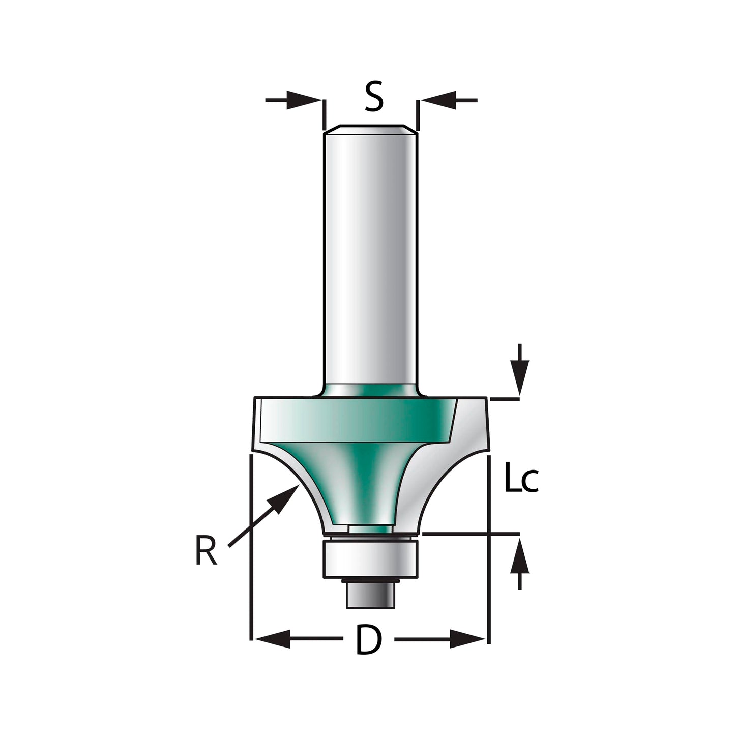 Concave Core Box Router Bit (Quarter Round) D=14mm, R2, Z2 – T.C.T. (Carbide) Vatzo