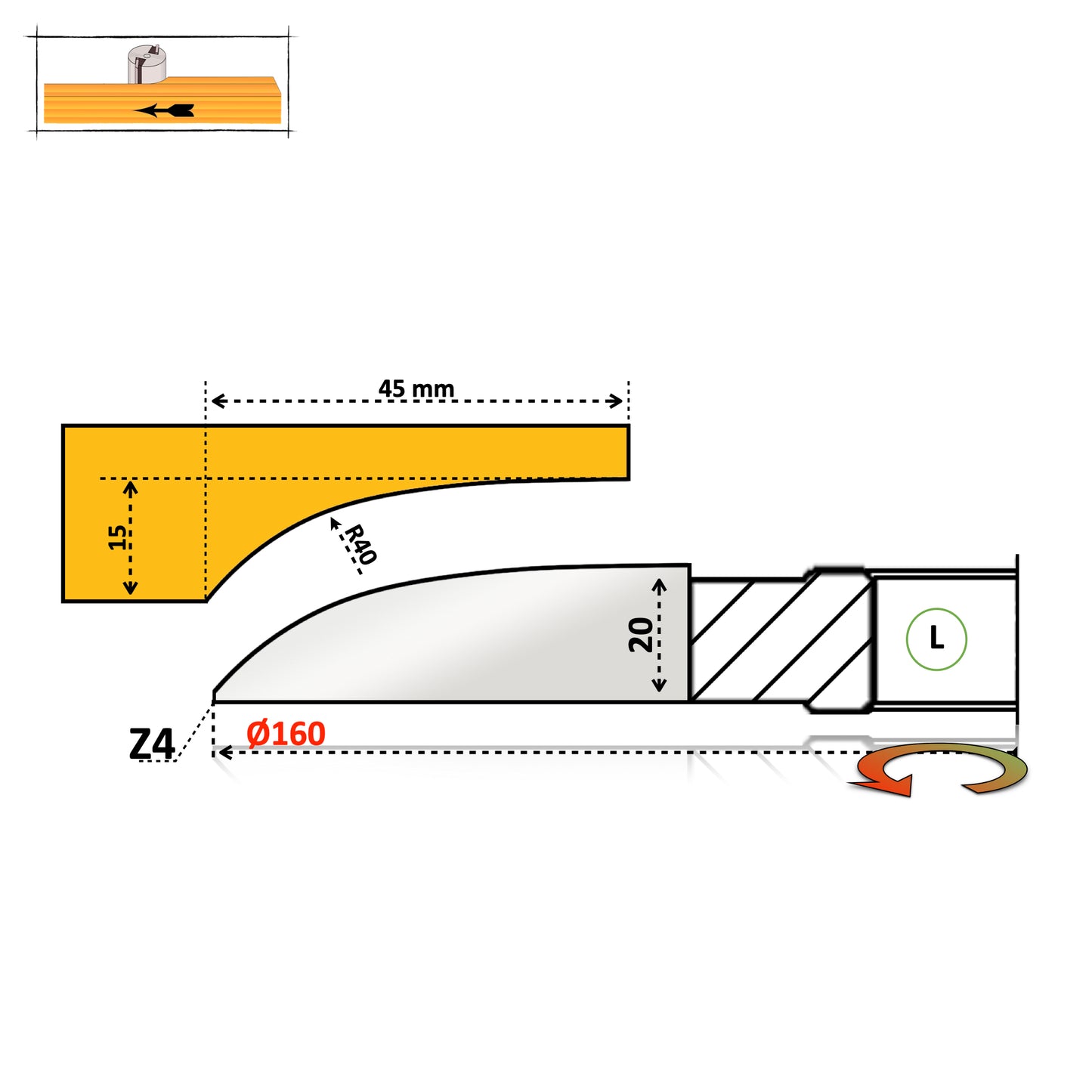 Raised Panel Wood Cutter Profile N12 - D160 | HSS or T.C.T Carbide