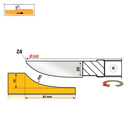 Raised Panel Wood Cutter Profile N12 - D160 | HSS or T.C.T Carbide