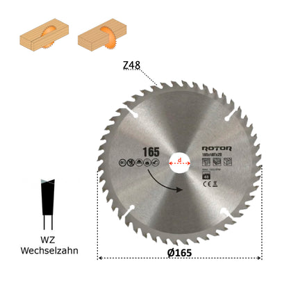 Discuri de Tăiat Lemnul ROTOR 165×20 mm – Variante 36T / 48T / 56T