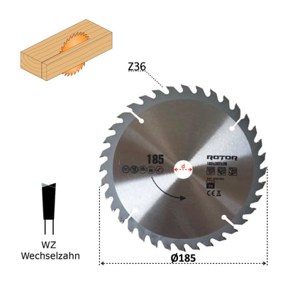 Discuri de Tăiat Lemnul ROTOR 185×20 mm – Variante 24T / 36T / 40T / 48T