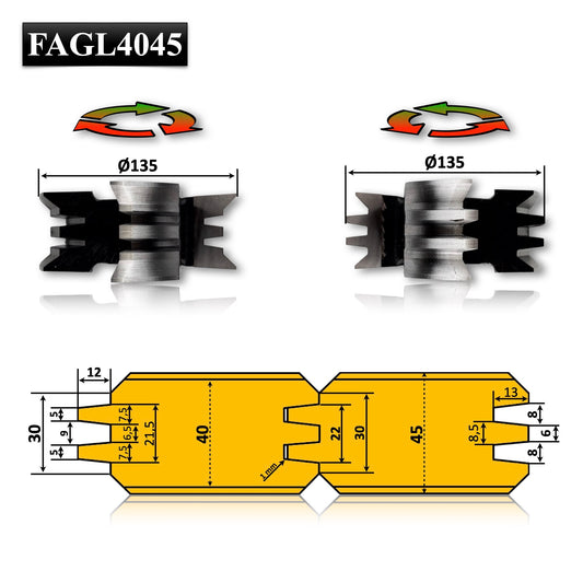 Set 2 Freze cu Dinti pentru imbinare Grinzilor la Case din Lemn sau Cabanute Forestiere cu grosimea de 40 - 45 mm 