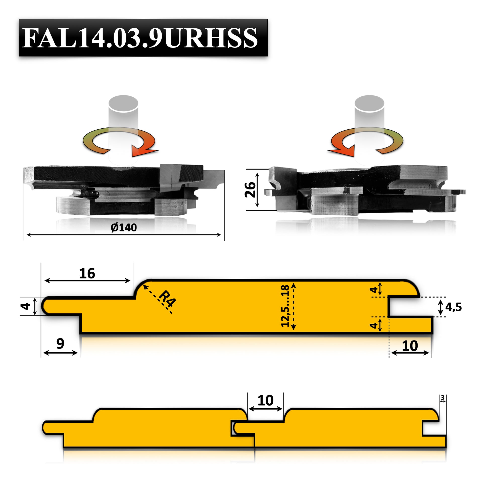 Freze HSS pentru profil rotund lambriu, 12–18 mm