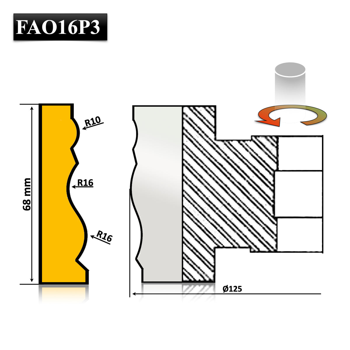 Freza ornament profil 3, lățime 72 mm, HSS – ideală pentru decorațiuni precise pe uși și elemente din lemn masiv.